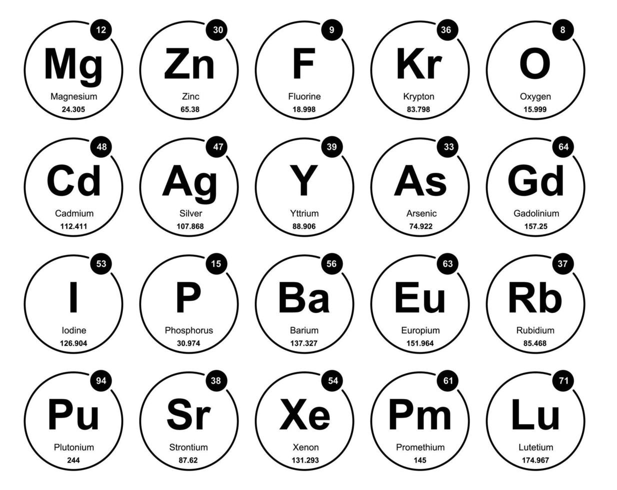 20 preiodisch tafel van de elementen icoon pak ontwerp vector