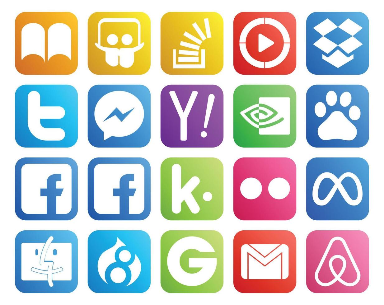 20 sociaal media icoon pak inclusief kik Baidu dropbox nvidia yahoo vector