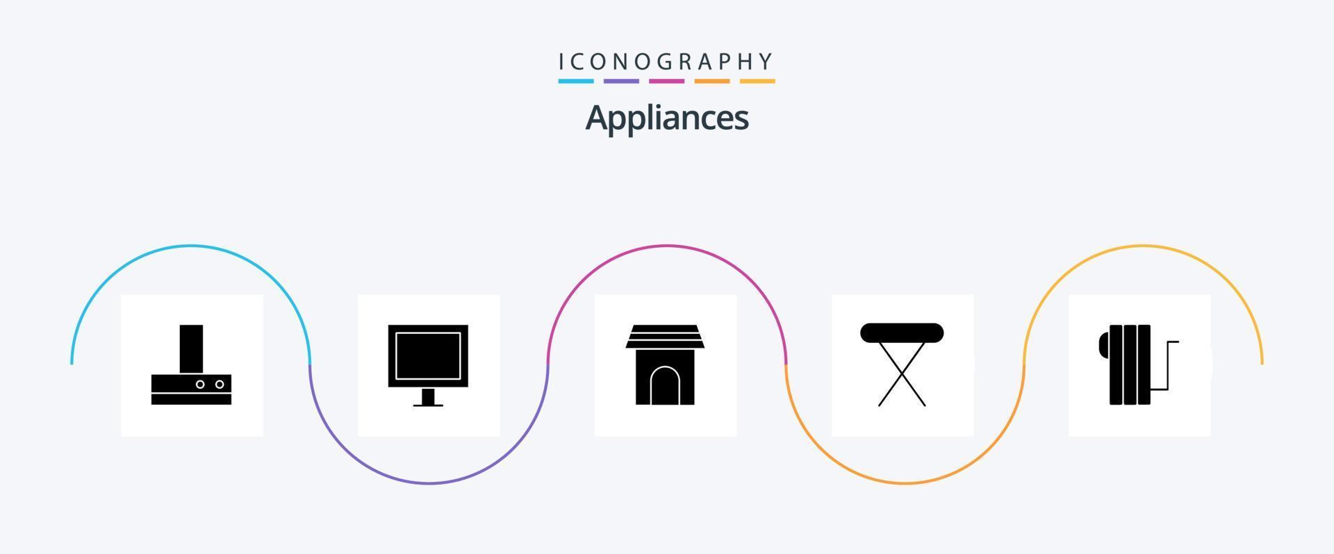 huishoudelijke apparaten glyph 5 icoon pak inclusief elektrisch. tafel. apparaat. ijzer. huishoudelijke apparaten vector