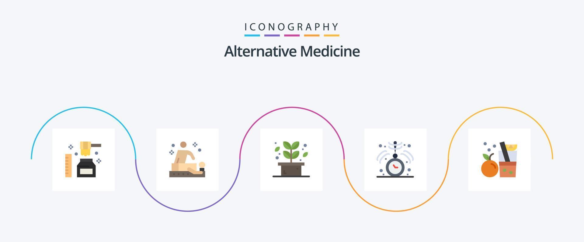 alternatief geneeskunde vlak 5 icoon pak inclusief fruit. medisch. kruid. hypnose. klok vector