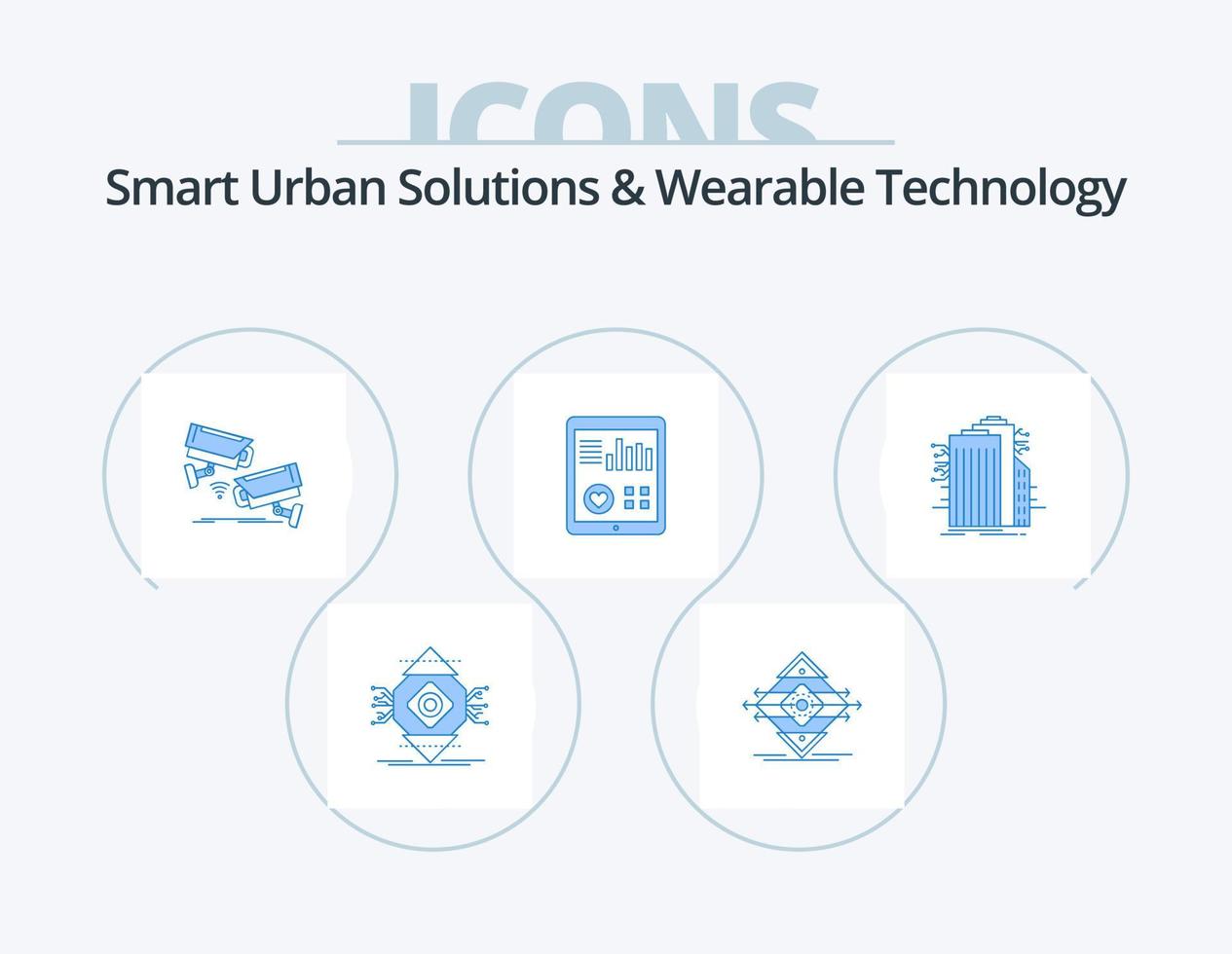 slim stedelijk oplossingen en draagbaar technologie blauw icoon pak 5 icoon ontwerp. hart. toezicht houden. teken. technologie. veiligheid vector