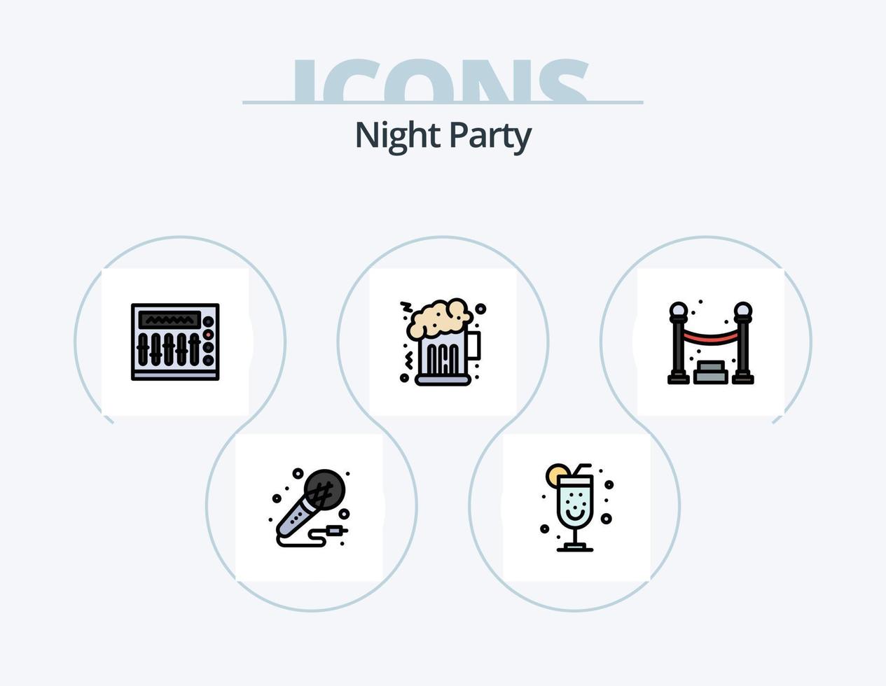 nacht partij lijn gevulde icoon pak 5 icoon ontwerp. feest. rij. nacht. nacht. muziek- vector
