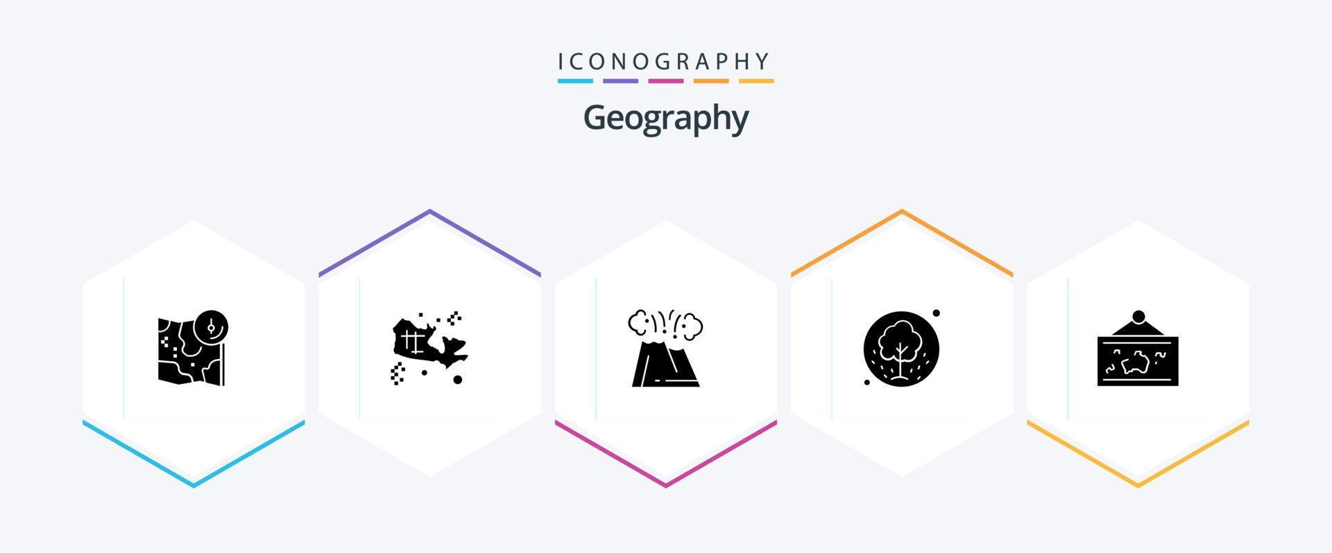 geo- grafisch 25 glyph icoon pak inclusief zomer. zaden. wereld. boom. natuur vector