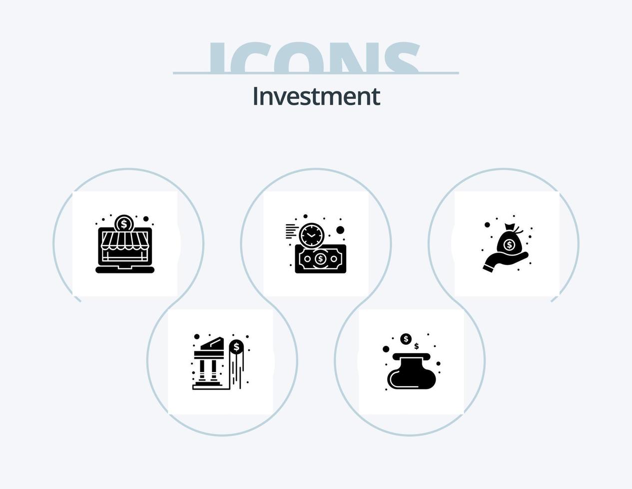 investering glyph icoon pak 5 icoon ontwerp. tas. investering. investering. contant geld. geld vector