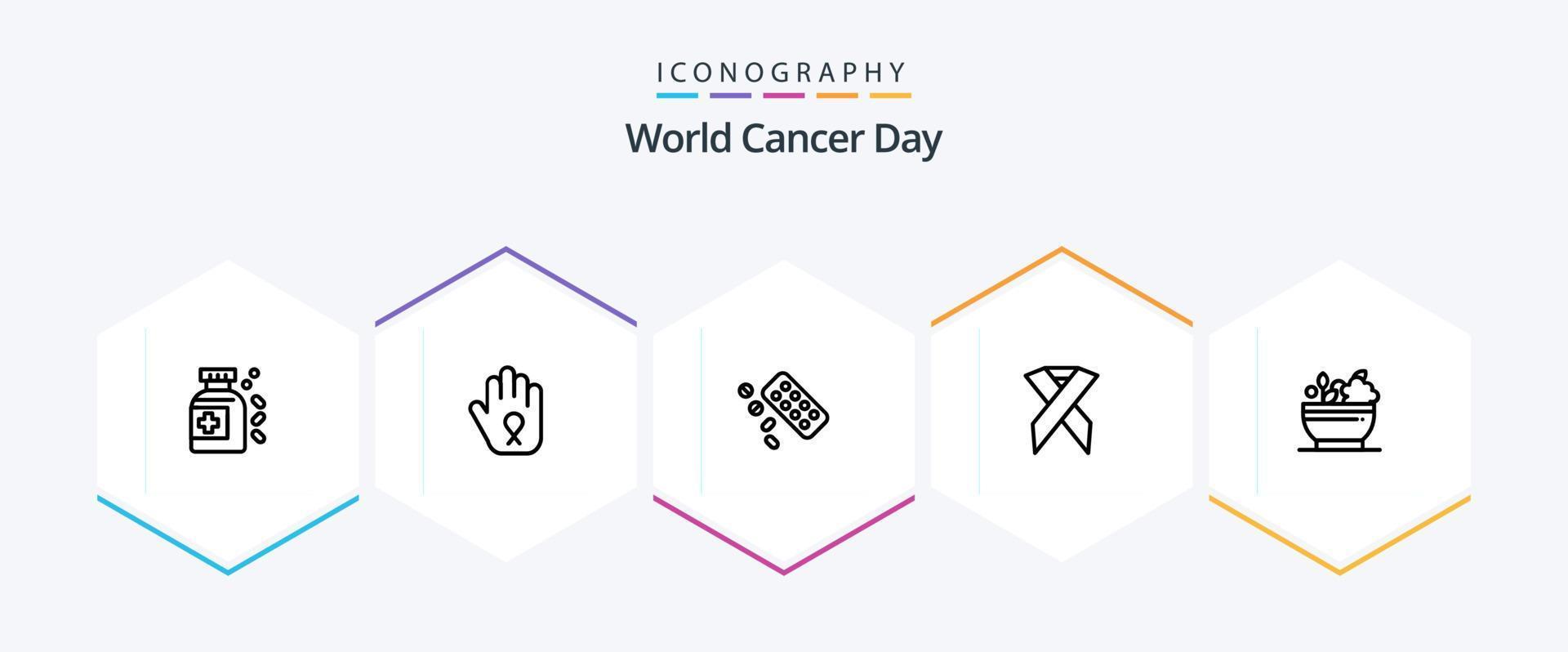 wereld kanker dag 25 lijn icoon pak inclusief wereld. tablet. lintje. pil. dag vector