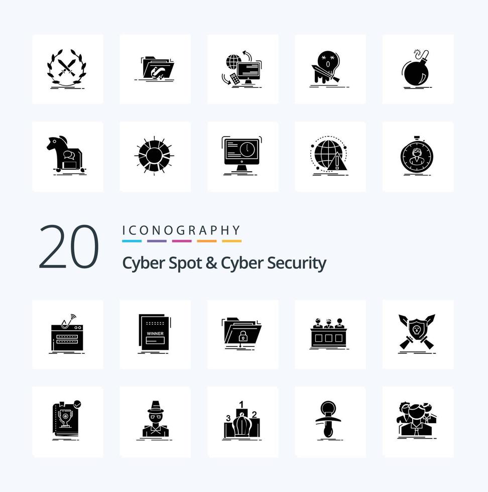 20 cyber plek en cyber veiligheid solide glyph icoon pak Leuk vinden deskundige wedstrijd kwaadaardig beveiligen map vector