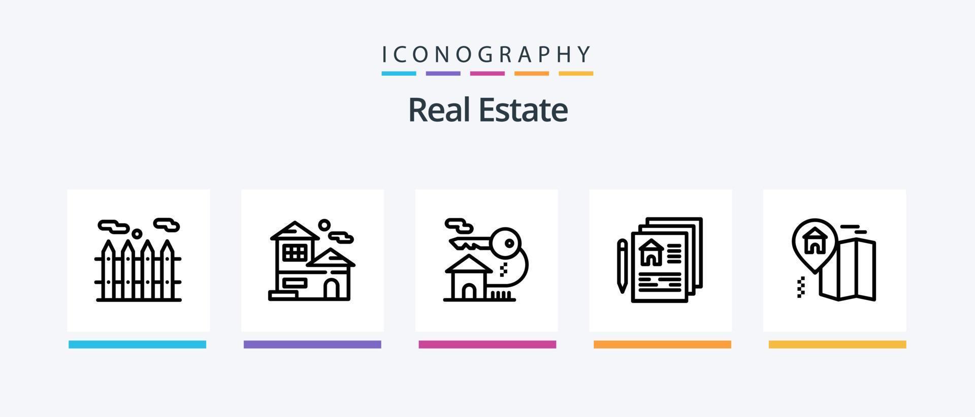 echt landgoed lijn 5 icoon pak inclusief document. huis. huis. echt. handdruk. creatief pictogrammen ontwerp vector