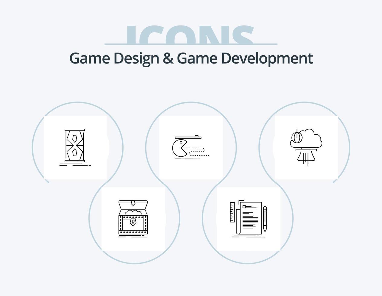 spel ontwerp en spel ontwikkeling lijn icoon pak 5 icoon ontwerp. winkel. kar. speciaal. meervoud. wereld vector