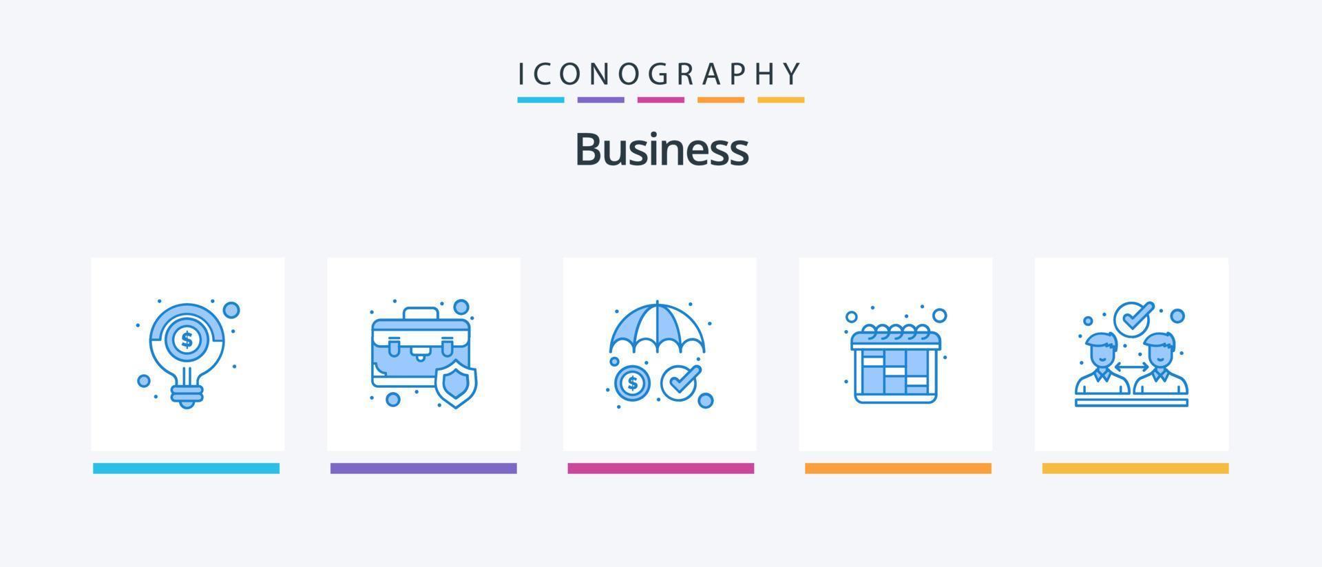 bedrijf blauw 5 icoon pak inclusief overeenkomst. planning. verzekering. iteratie. veiligheid. creatief pictogrammen ontwerp vector