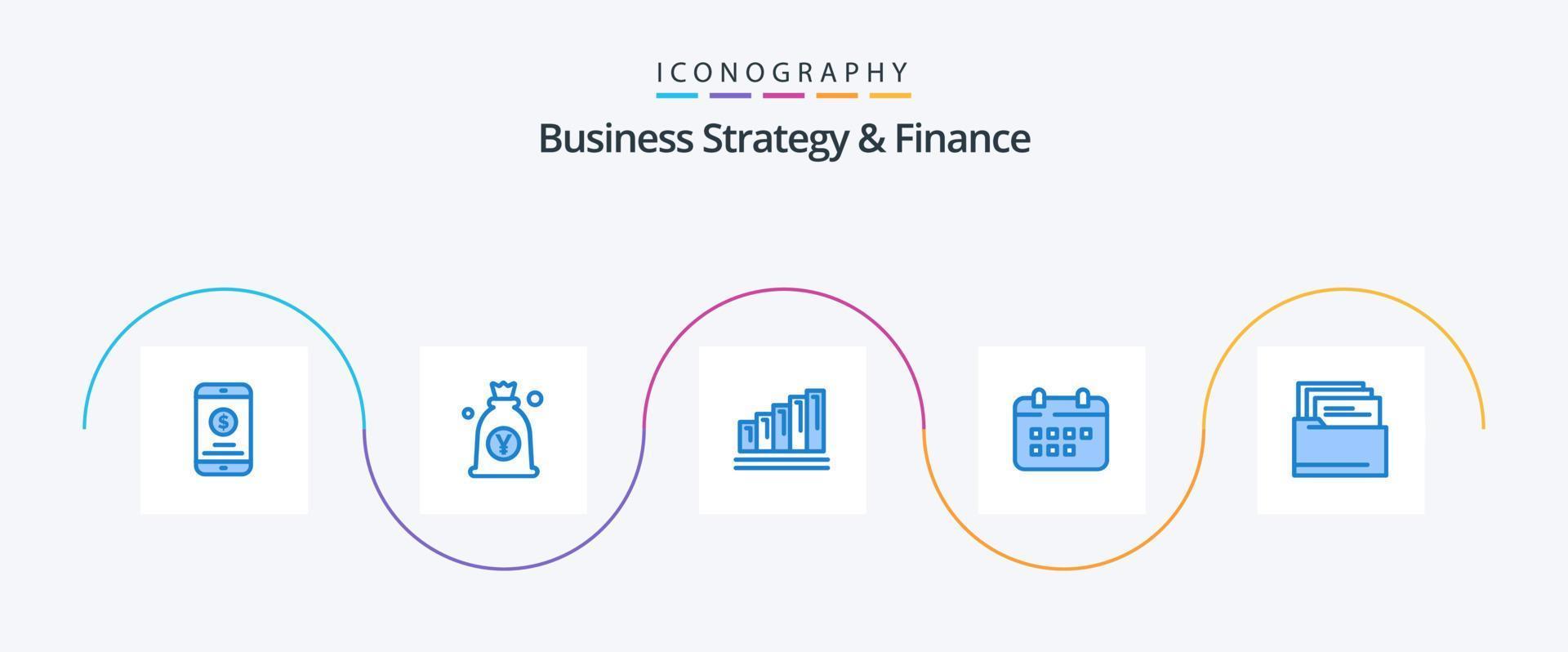 bedrijf strategie en financiën blauw 5 icoon pak inclusief afspraak. schema. geld. kalender. diagram vector