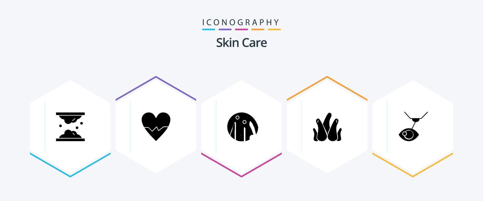 huid 25 glyph icoon pak inclusief oog chirurgie. natuurlijk. verslaan. aloë vera. haar- behandeling vector