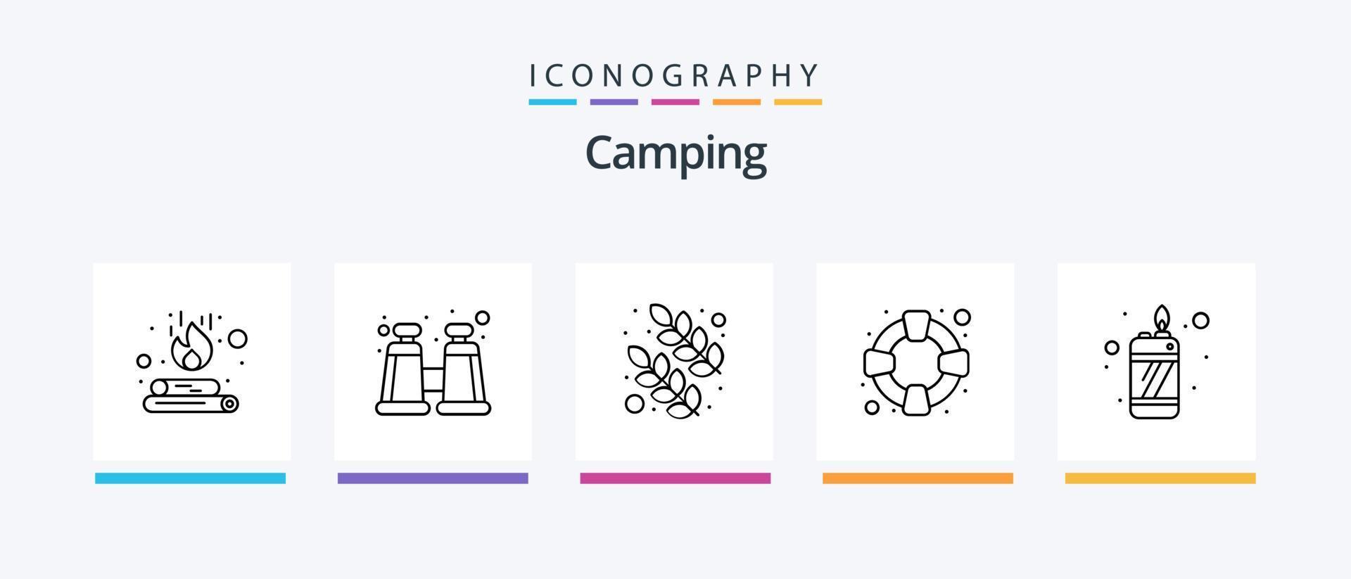 camping lijn 5 icoon pak inclusief . plaats. vlam. vlag. kamp. creatief pictogrammen ontwerp vector