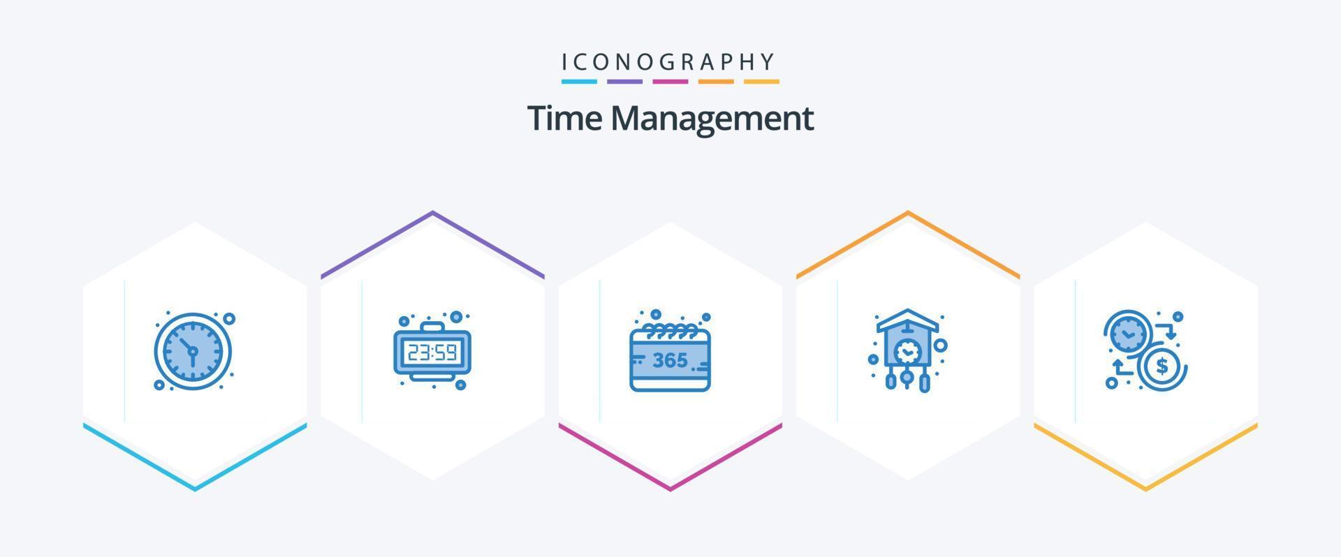 tijd beheer 25 blauw icoon pak inclusief oud. klok. horloge. huis. jaar vector