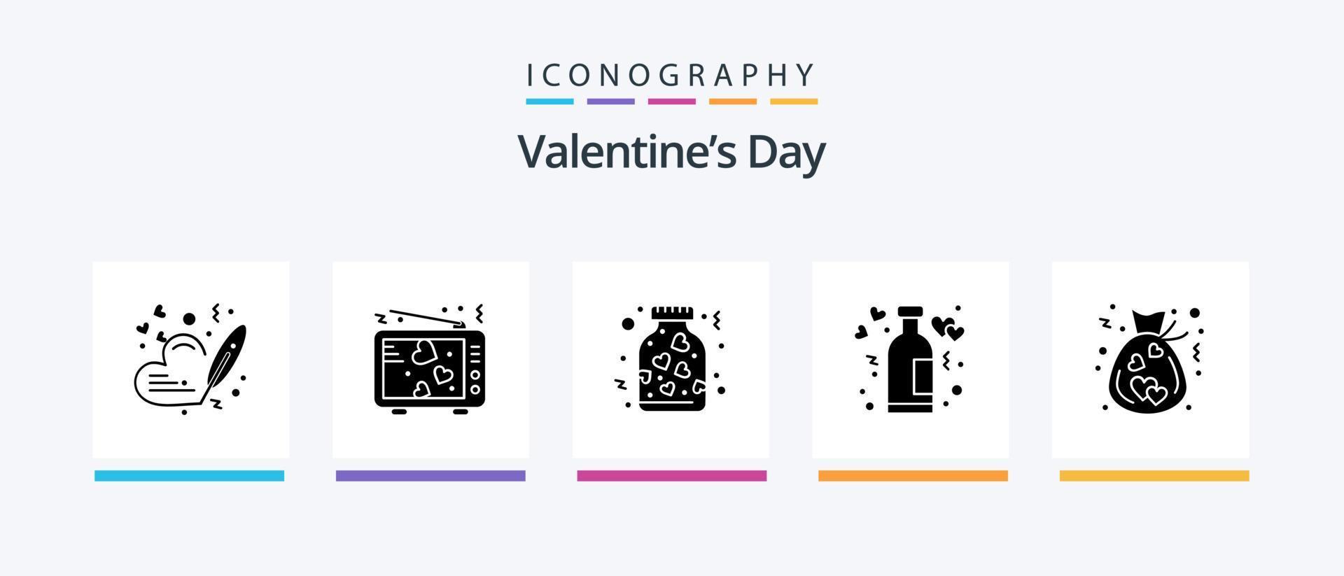 valentijnsdag dag glyph 5 icoon pak inclusief wijn. liefde. valentijn. levensstijl. romantiek. creatief pictogrammen ontwerp vector