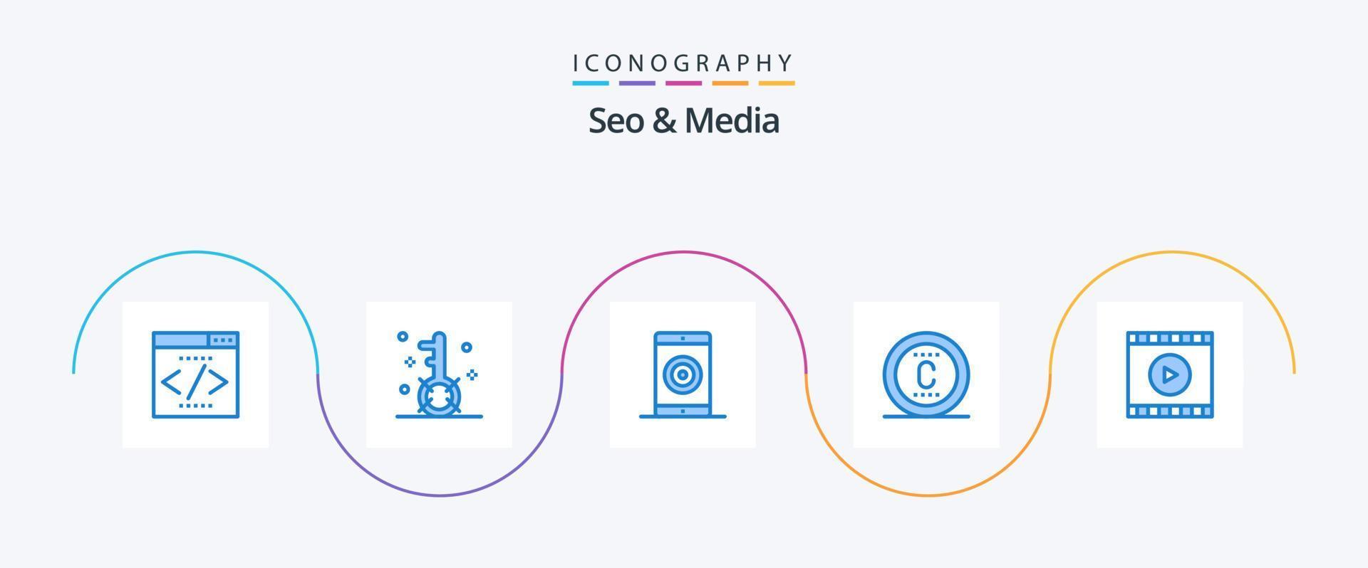 seo en media blauw 5 icoon pak inclusief handelsmerk. bescherming. zoeken. auteursrechten. optimalisatie vector