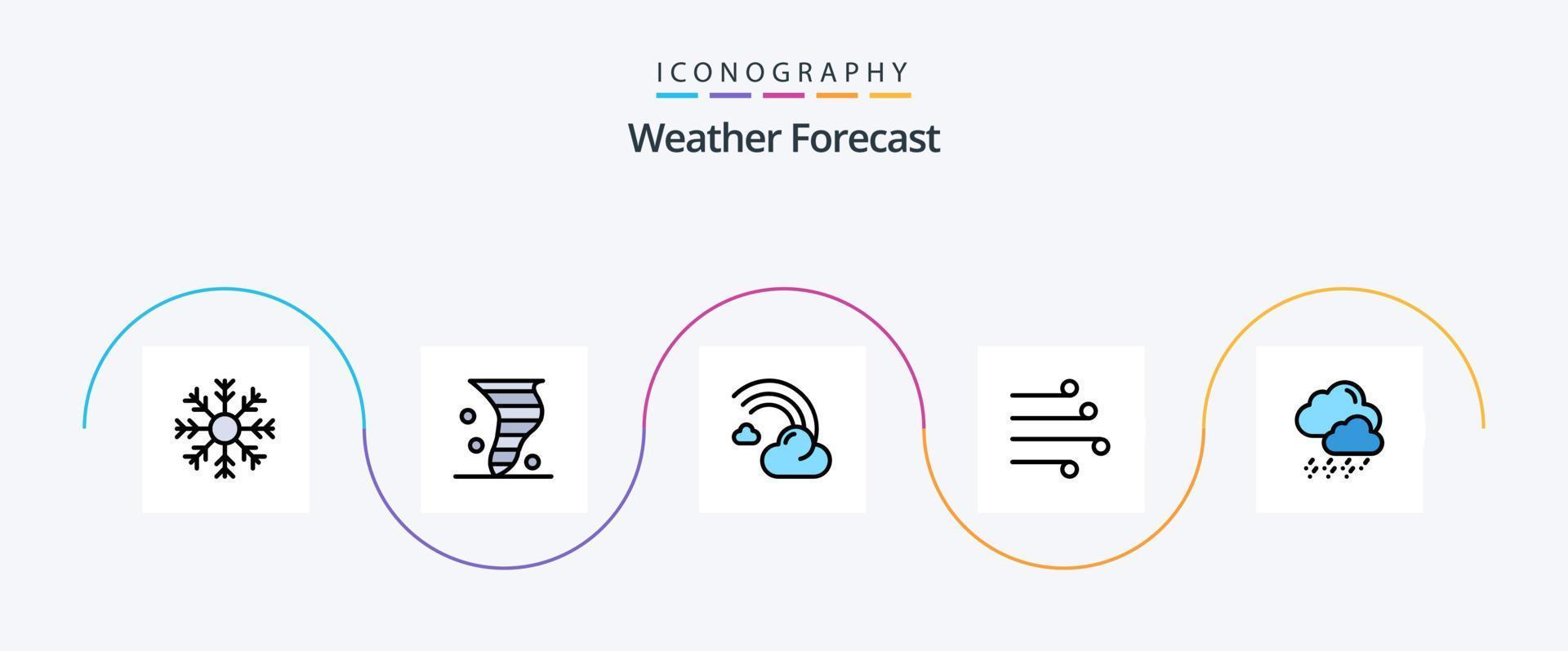 weer lijn gevulde vlak 5 icoon pak inclusief klimaat. lucht. het weer. regen. voorspelling vector