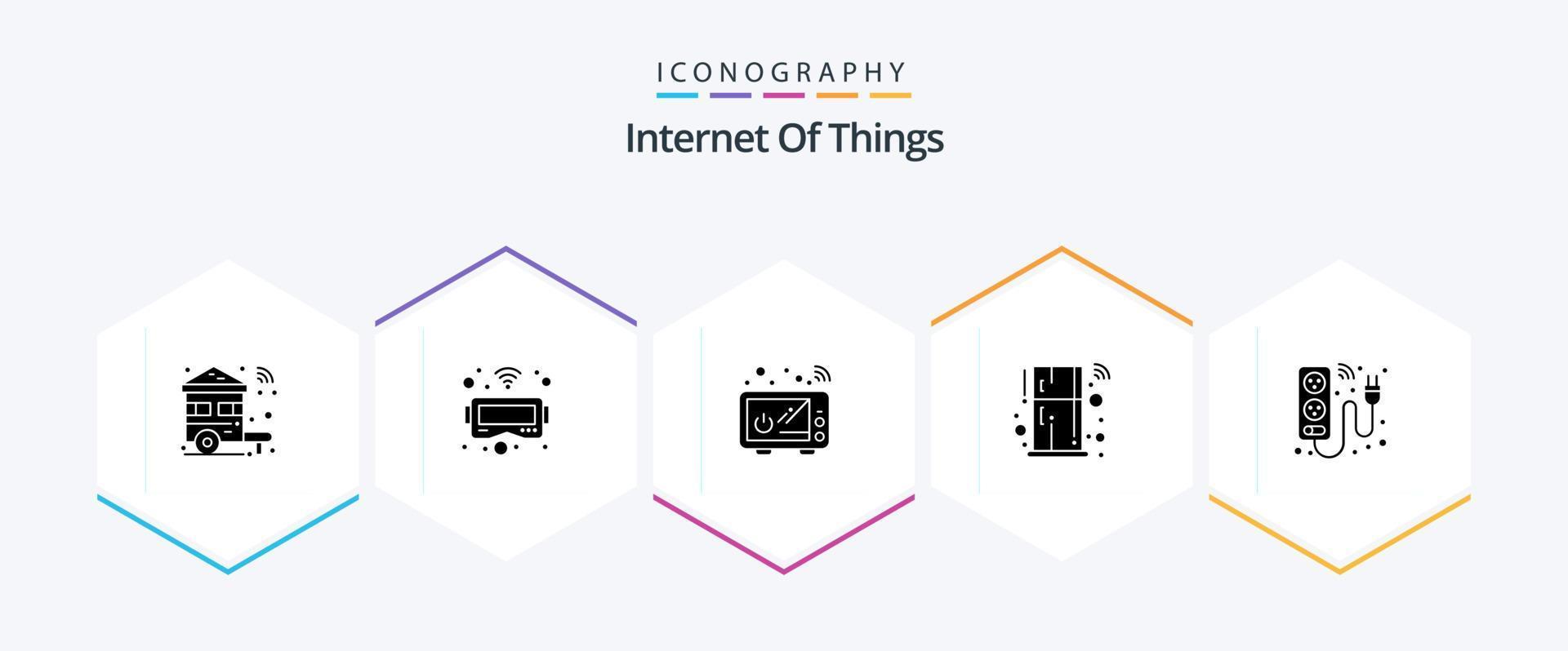 internet van dingen 25 glyph icoon pak inclusief apparaat. slim. aansluiten. op afstand. koelkast vector