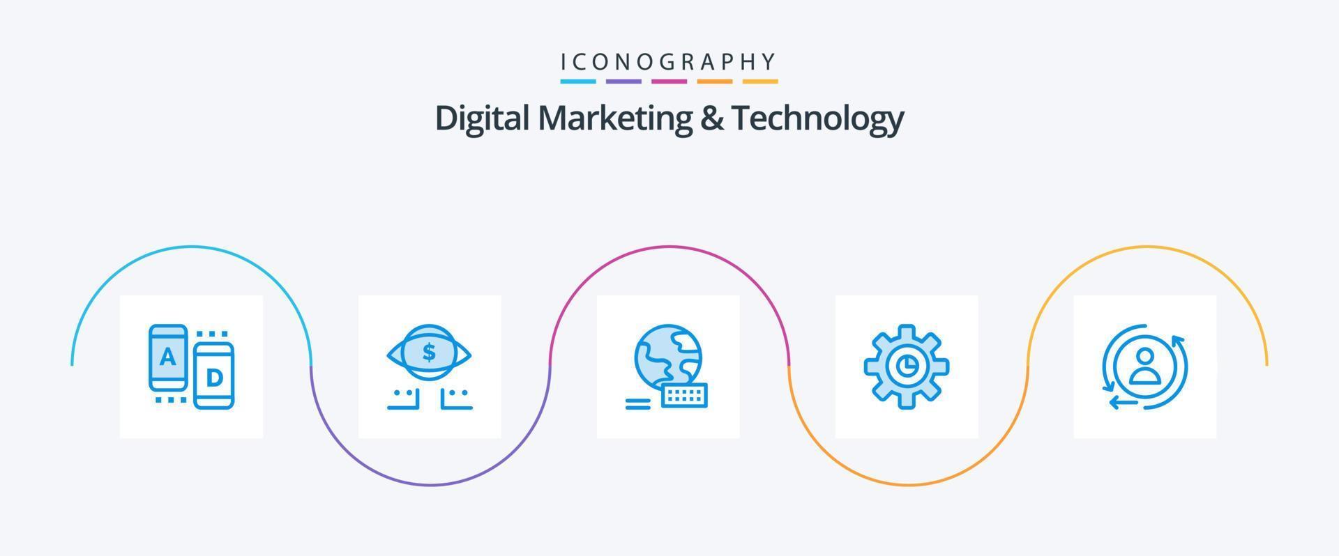 digitaal afzet en technologie blauw 5 icoon pak inclusief remarketing. digitaal. wereld. instelling. afzet vector