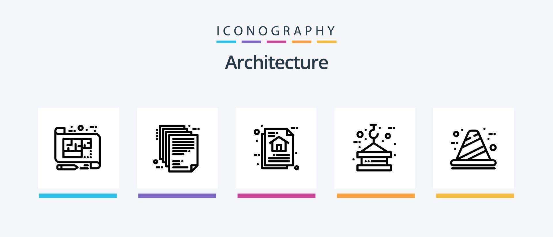 architectuur lijn 5 icoon pak inclusief schetsen. zak. blauw afdrukken. lapje. potlood. creatief pictogrammen ontwerp vector