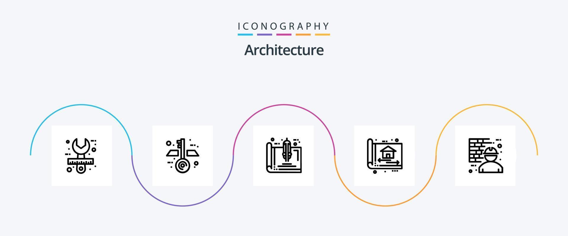 architectuur lijn 5 icoon pak inclusief ontwerp. bouwen. hulpmiddelen. architect. plan vector
