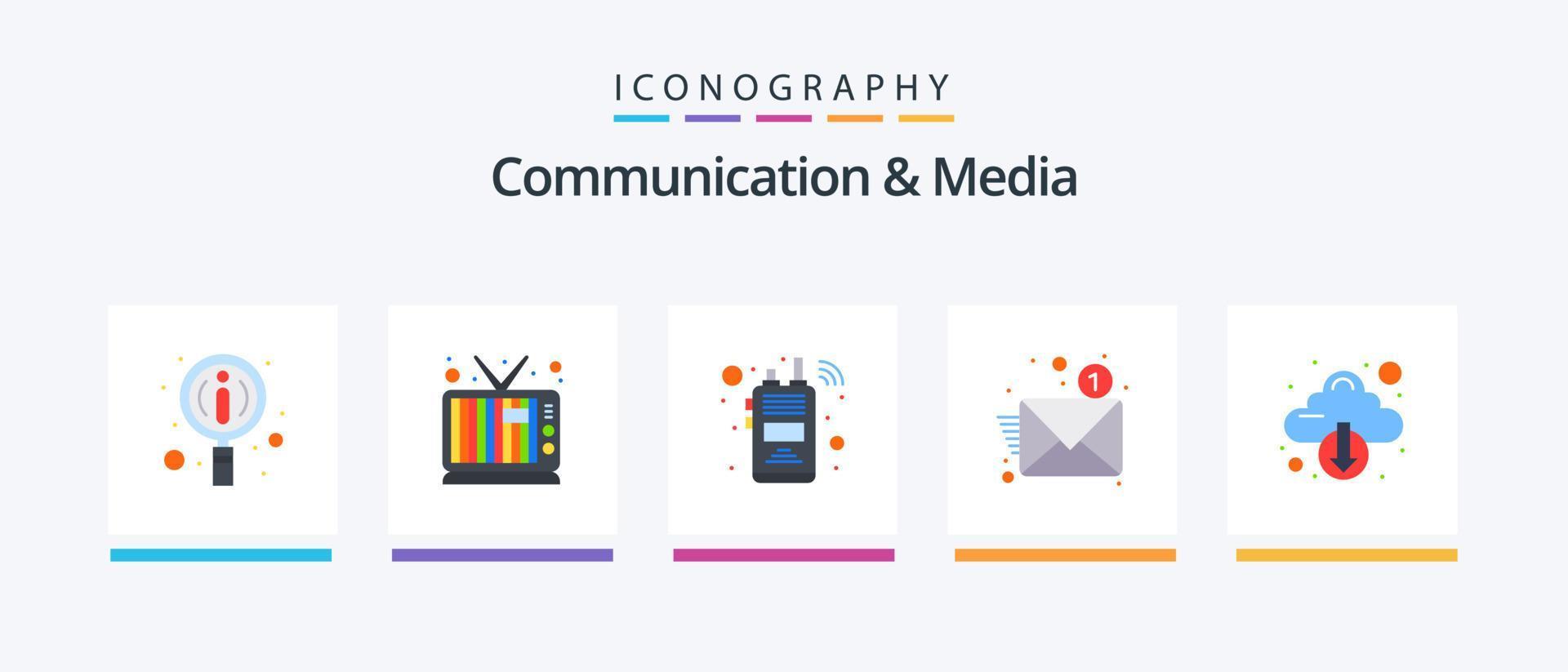 communicatie en media vlak 5 icoon pak inclusief pijl. omlaag. radio. wolk. kennisgeving. creatief pictogrammen ontwerp vector