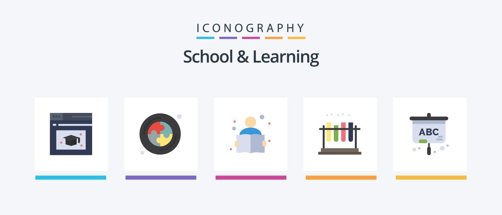 school- en aan het leren vlak 5 icoon pak inclusief . scherm. lezing. projector. testen. creatief pictogrammen ontwerp vector