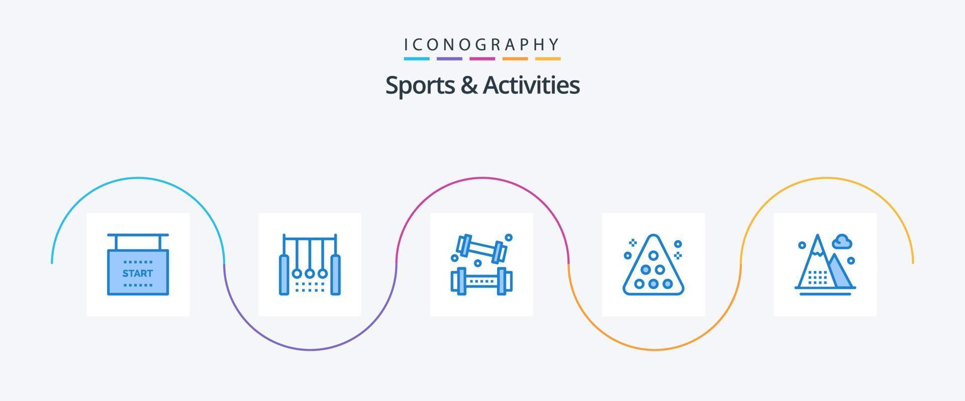 sport- en activiteiten blauw 5 icoon pak inclusief snookeren. zwembad. ringen. biljart. hijs- vector