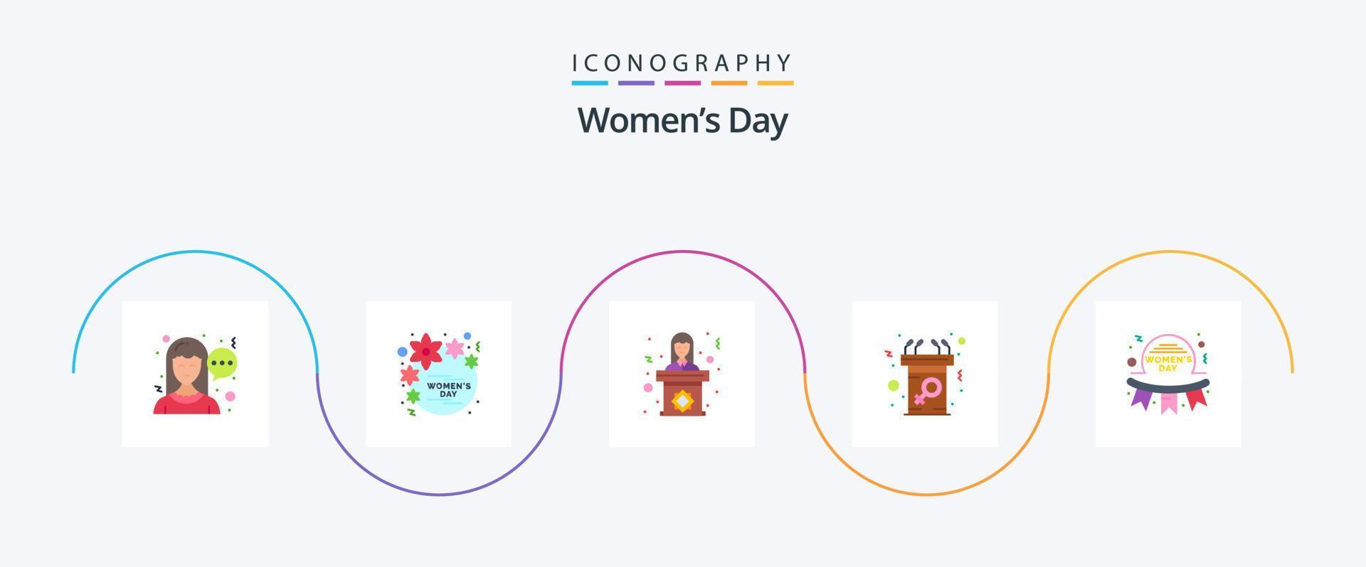 vrouwen dag vlak 5 icoon pak inclusief toespraak. vrouw. politicus. communicatie. leraar vector