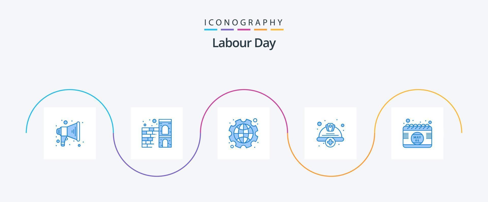 arbeid dag blauw 5 icoon pak inclusief kalender. helm. dag. moeilijk. toevoegen vector