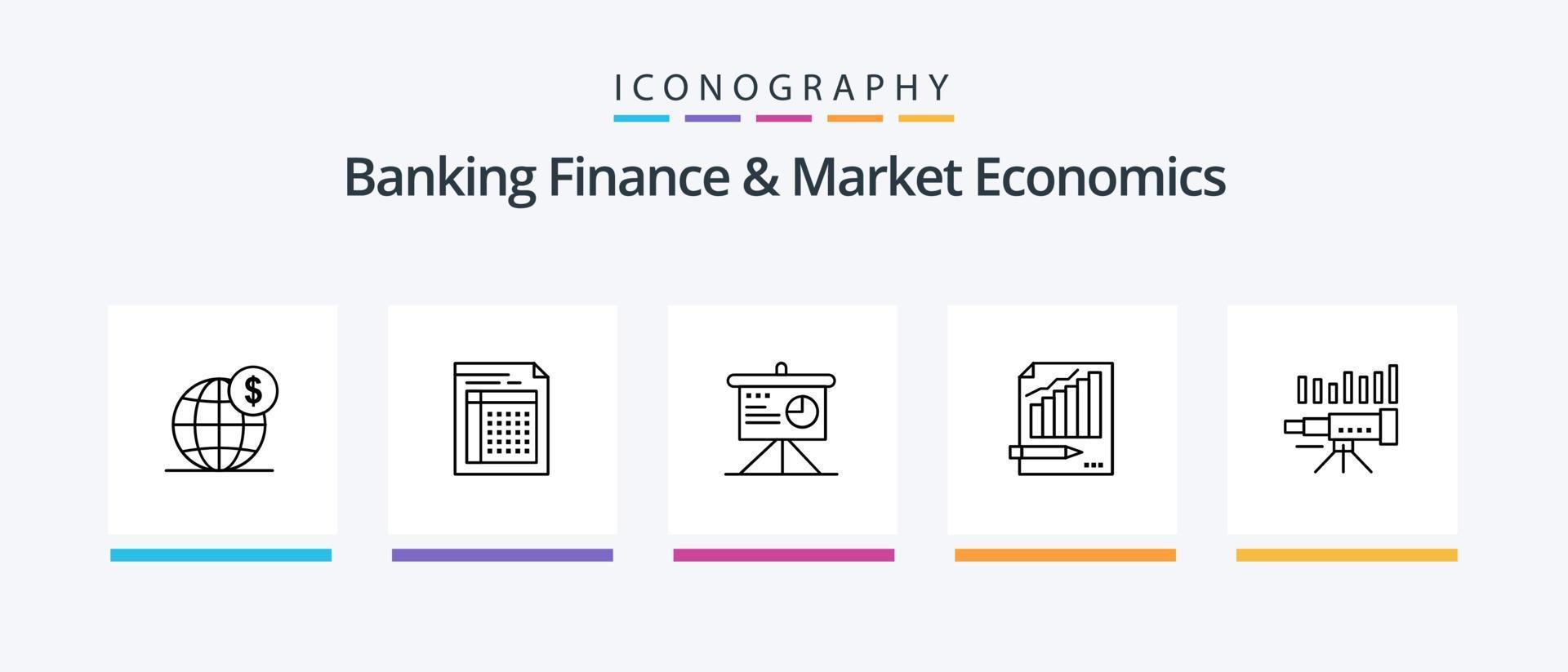 bank financiën en markt economie lijn 5 icoon pak inclusief veiligheid. schild. boekhouding. rapport. berekening. creatief pictogrammen ontwerp vector