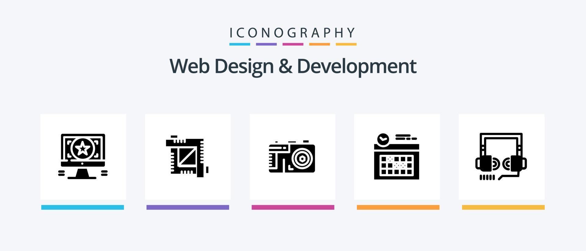 web ontwerp en ontwikkeling glyph 5 icoon pak inclusief klok . kalender . ontwerpen gereedschap . ontwerp. creatief pictogrammen ontwerp vector