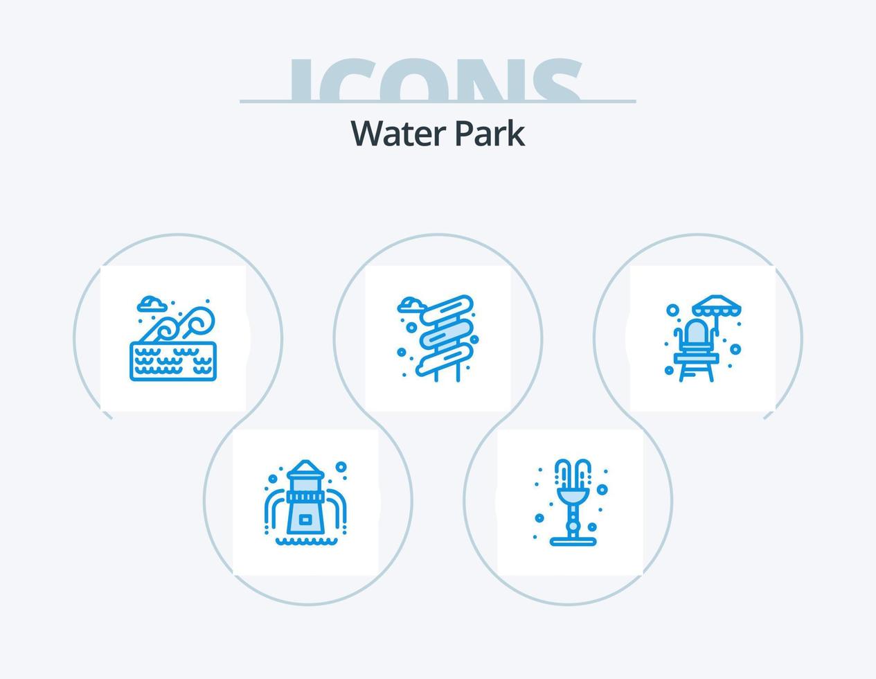 water park blauw icoon pak 5 icoon ontwerp. . water. water park. leven bewaker stoel. water vector