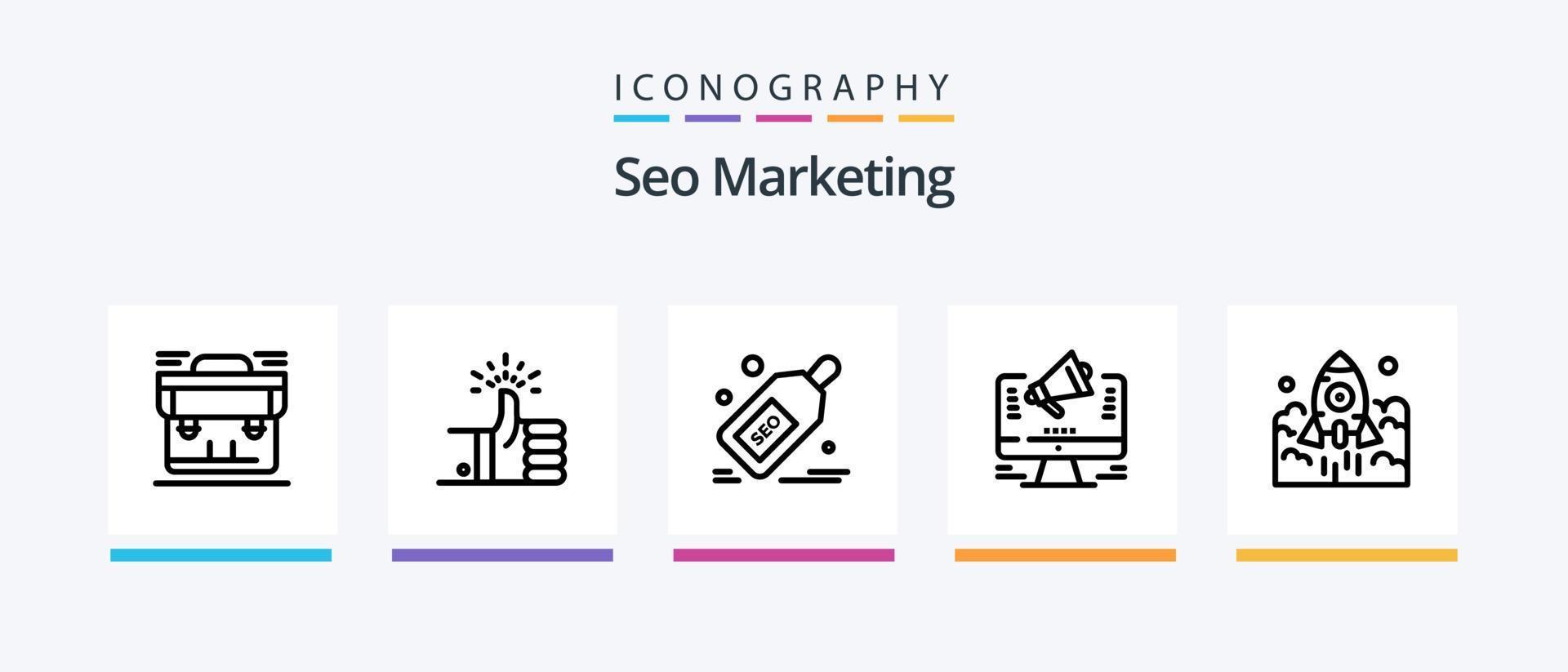 seo afzet lijn 5 icoon pak inclusief prijs. trofee. aktentas. luidspreker. megafoon. creatief pictogrammen ontwerp vector