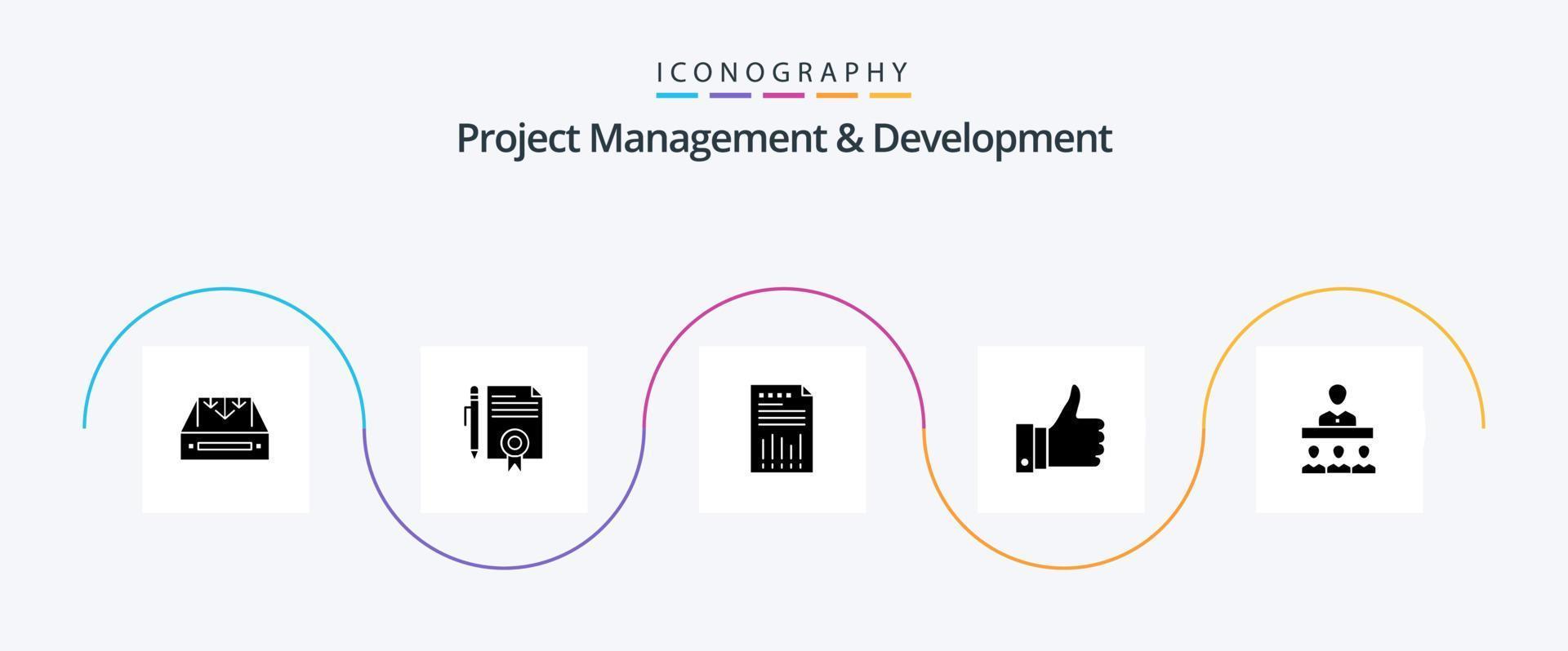 project beheer en ontwikkeling glyph 5 icoon pak inclusief rapport. grafiek. document. financieel. bedrijf vector