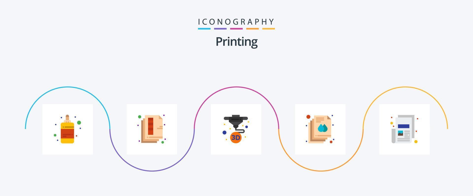 het drukken vlak 5 icoon pak inclusief nieuws. afdrukken. kleur. bladzijde. het drukken vector