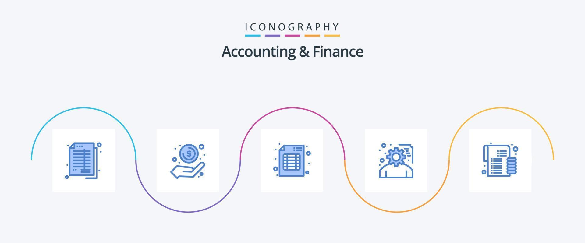 accounting en financiën blauw 5 icoon pak inclusief onderhoud planning. planning. geld in hand. ontwikkeling. branding vector