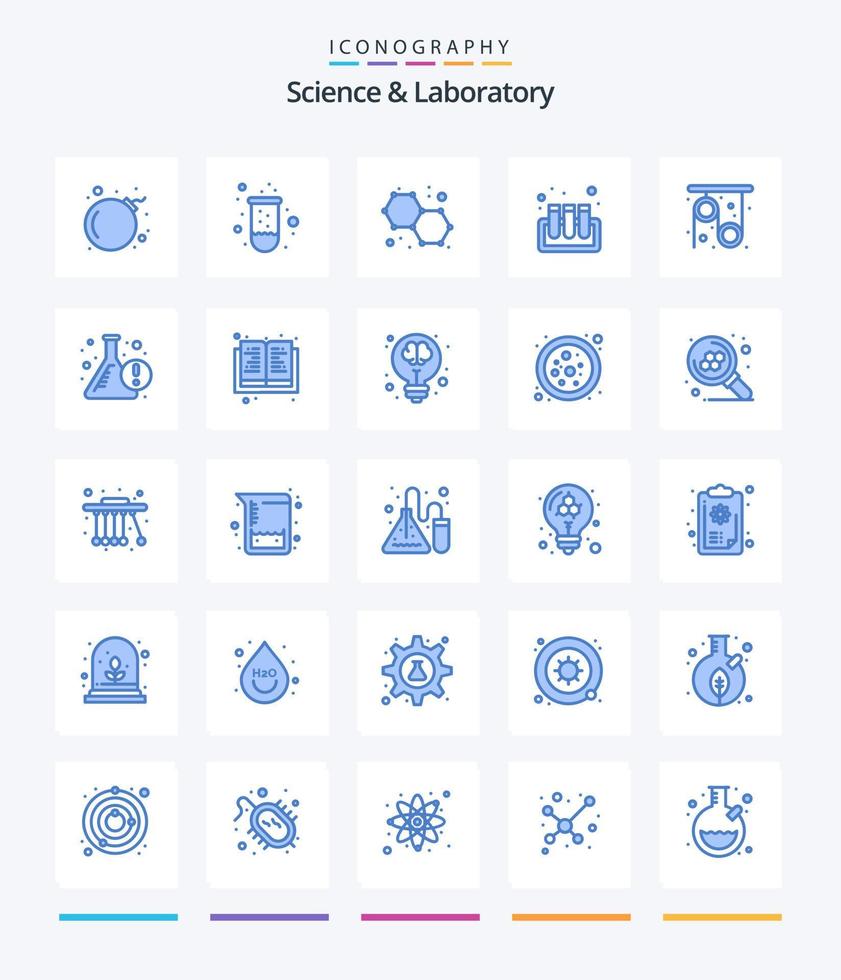 creatief wetenschap 25 blauw icoon pak zo net zo beker. Onderzoek. chemie. katrol. test buizen vector
