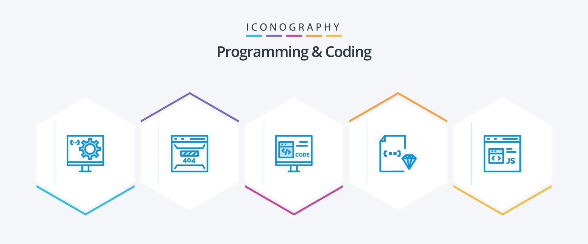 programmering en codering 25 blauw icoon pak inclusief ontwikkeling. codering. bladzijde. ontwikkeling. codering vector