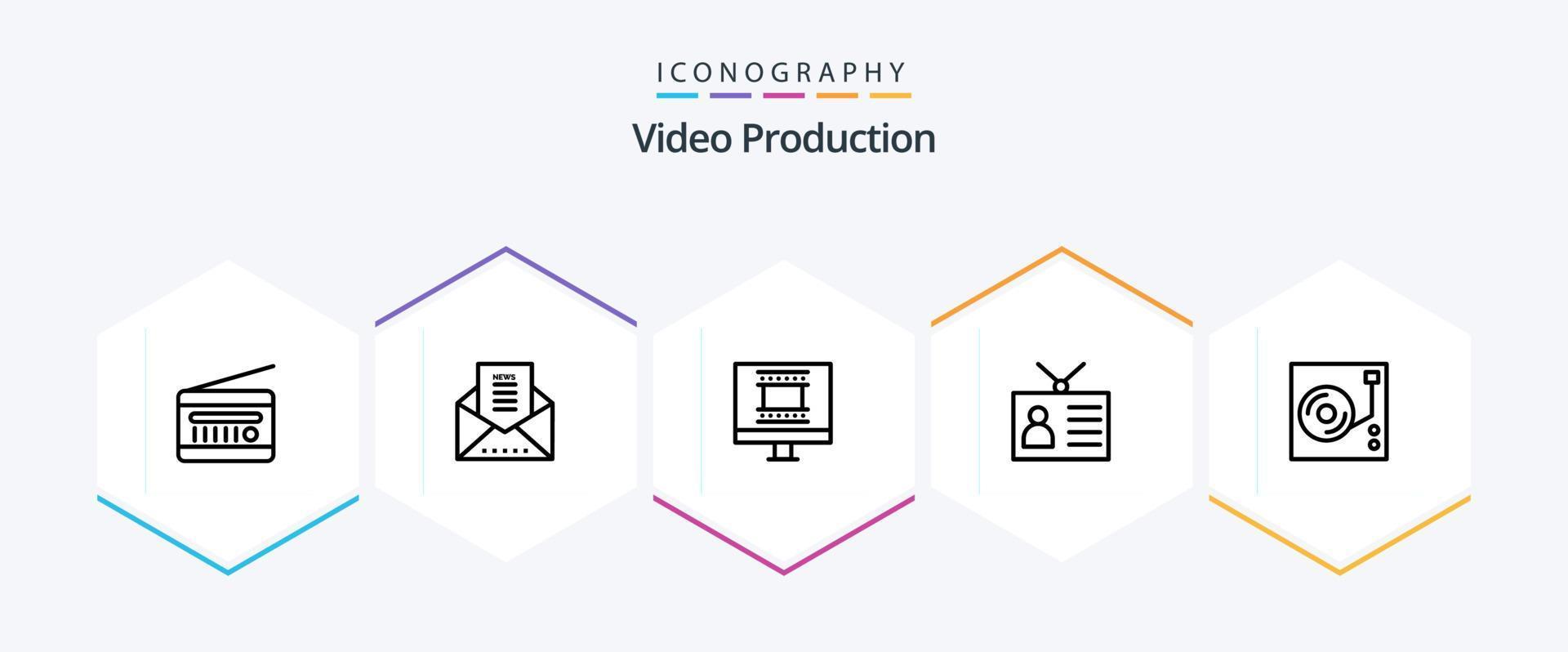 video productie 25 lijn icoon pak inclusief retro televisie. globaal netwerk. nieuwsbrief. oude TV. foto kader ontwerp vector