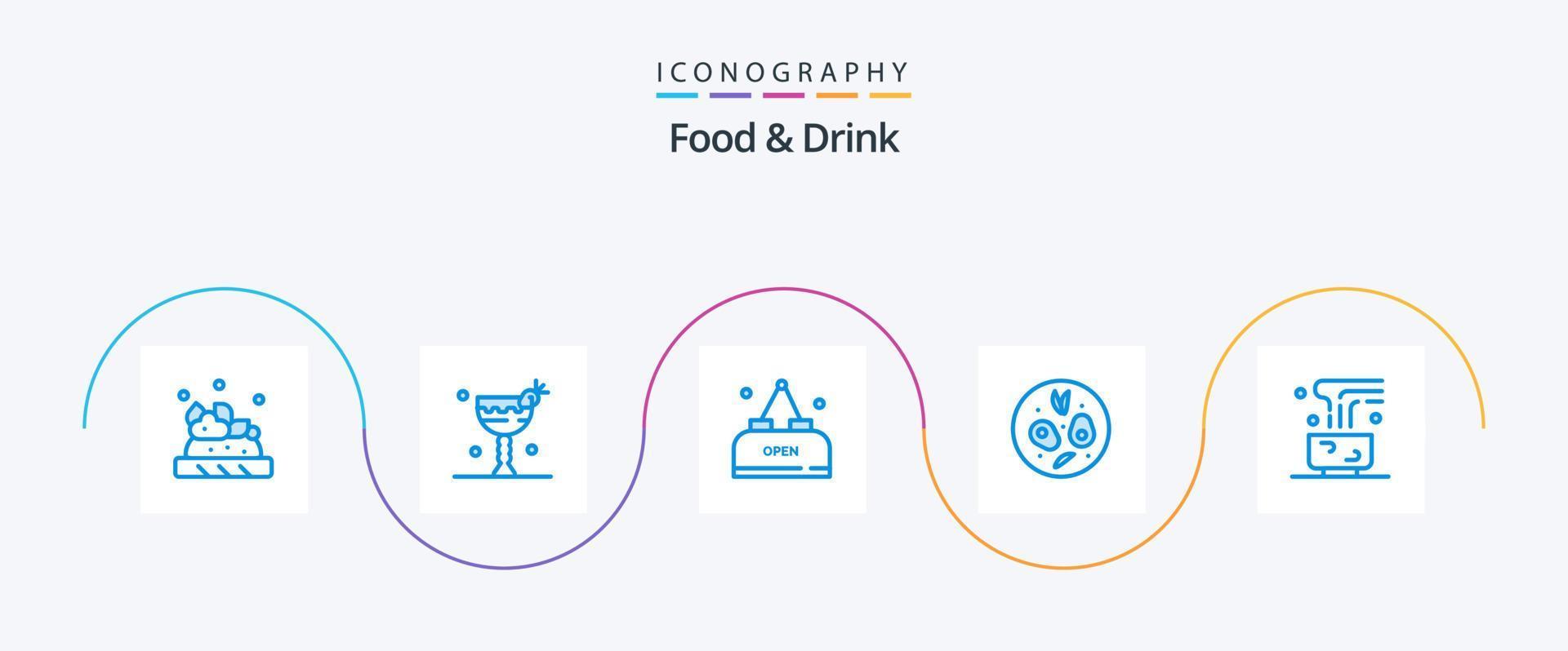 voedsel en drinken blauw 5 icoon pak inclusief . voedsel. salade. Open vector