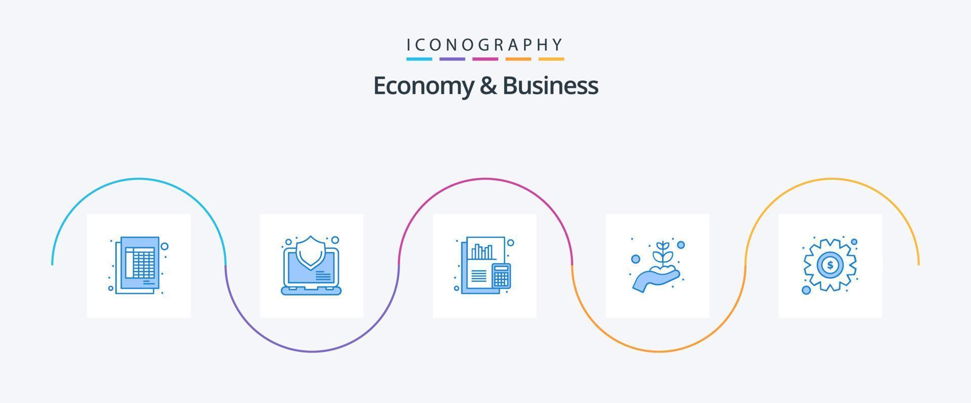 economie en bedrijf blauw 5 icoon pak inclusief dollar. boekhouding. geld fabriek. groei vector