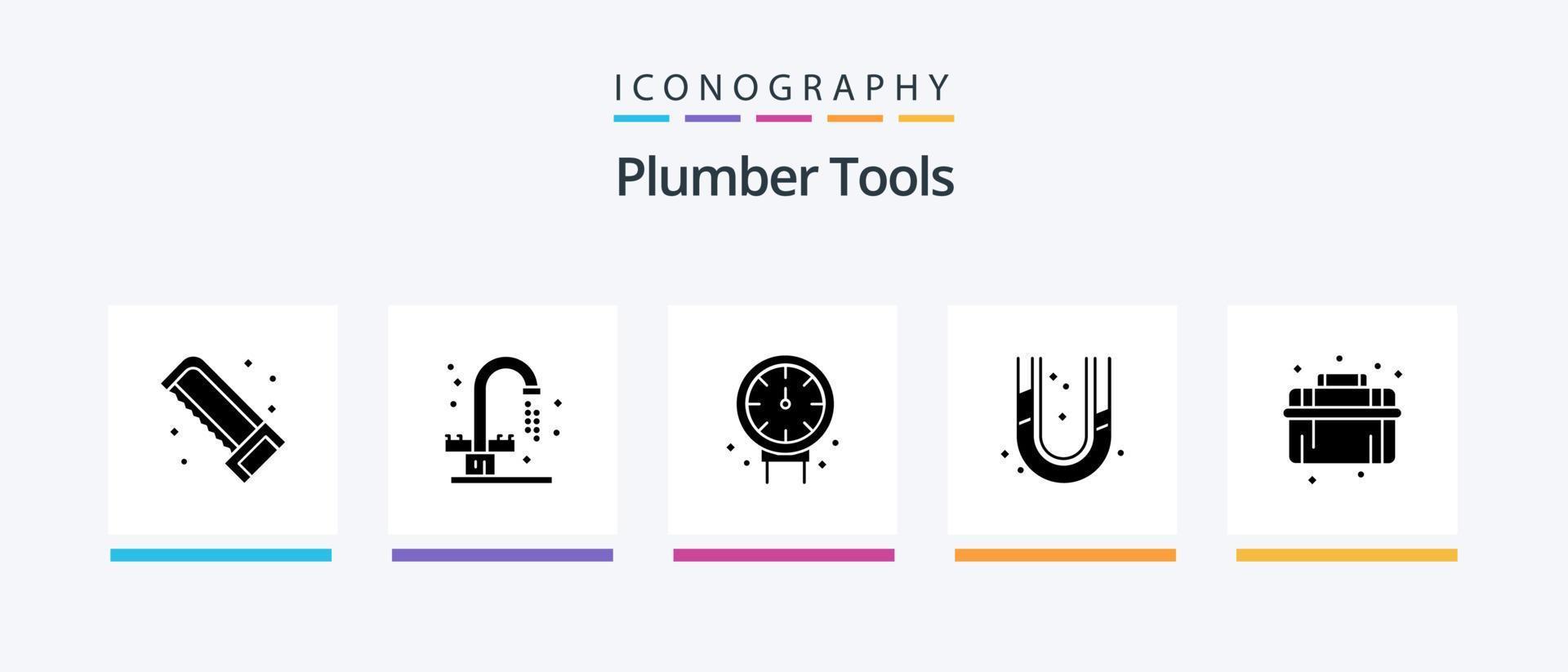 loodgieter glyph 5 icoon pak inclusief loodgieter. loodgieter. graadmeter. loodgieter. mechanisch. creatief pictogrammen ontwerp vector