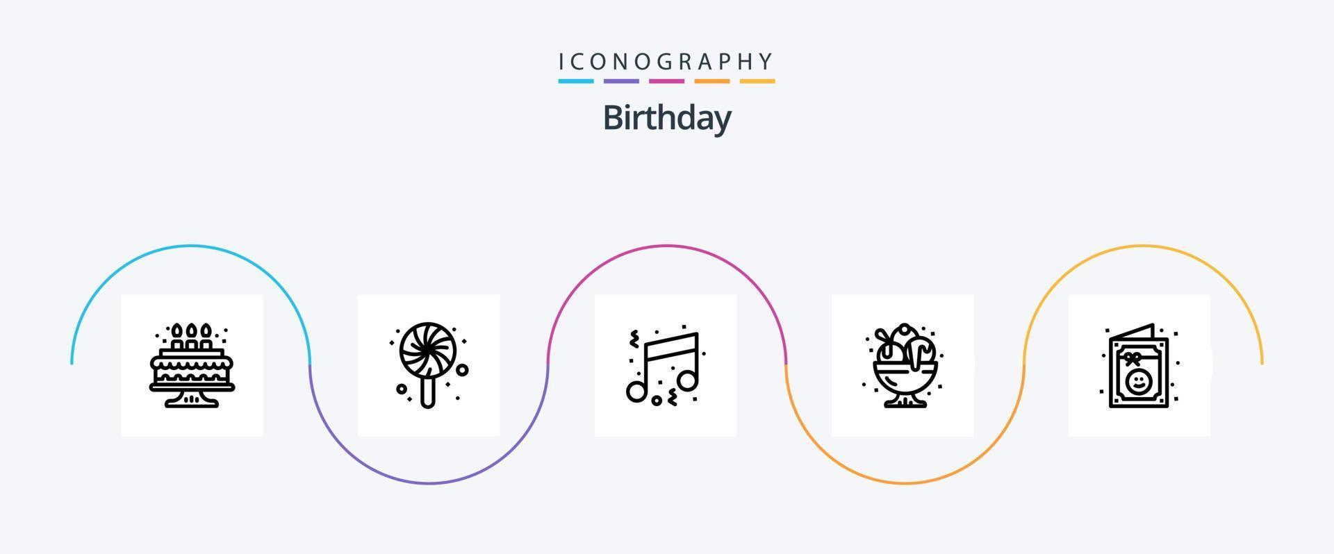 verjaardag lijn 5 icoon pak inclusief viering. zoet. muziek. feest. toetje vector