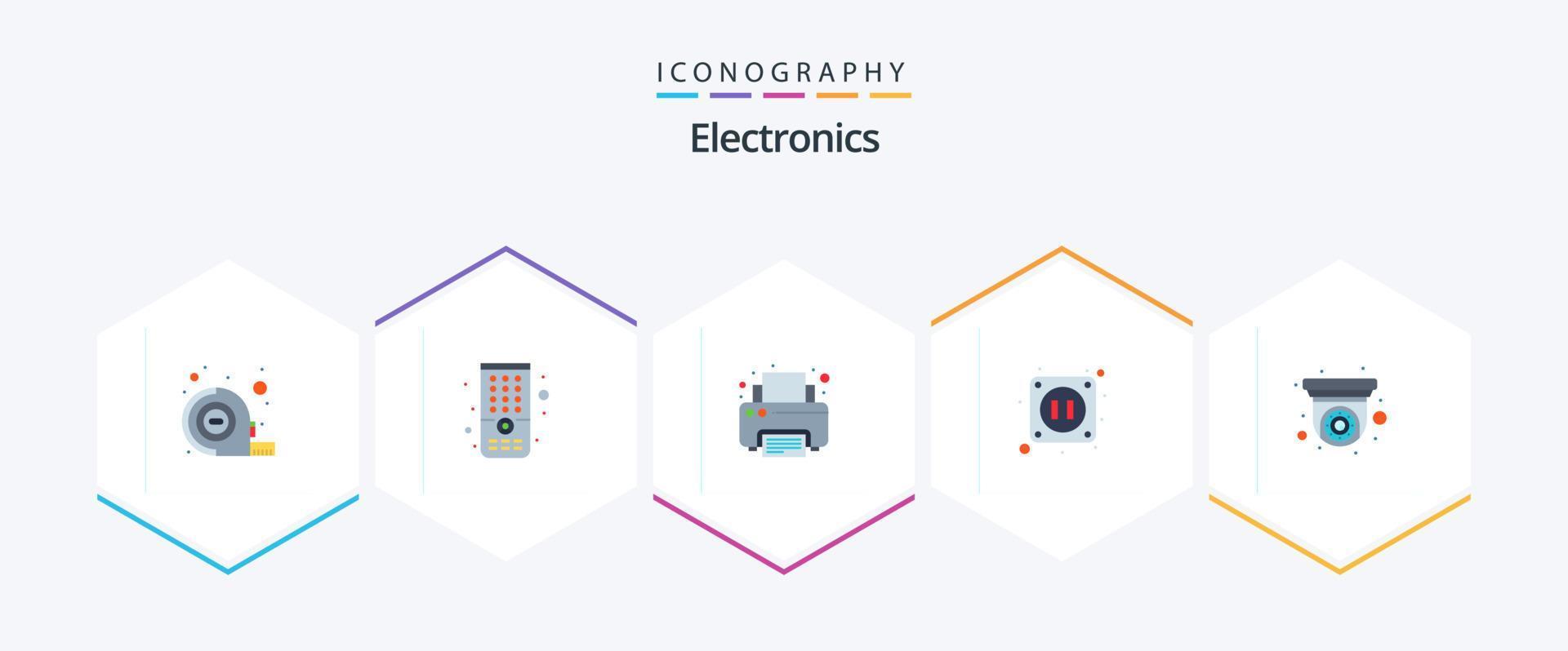 elektronica 25 vlak icoon pak inclusief . veiligheid. printer. kabeltelevisie. stopcontact vector