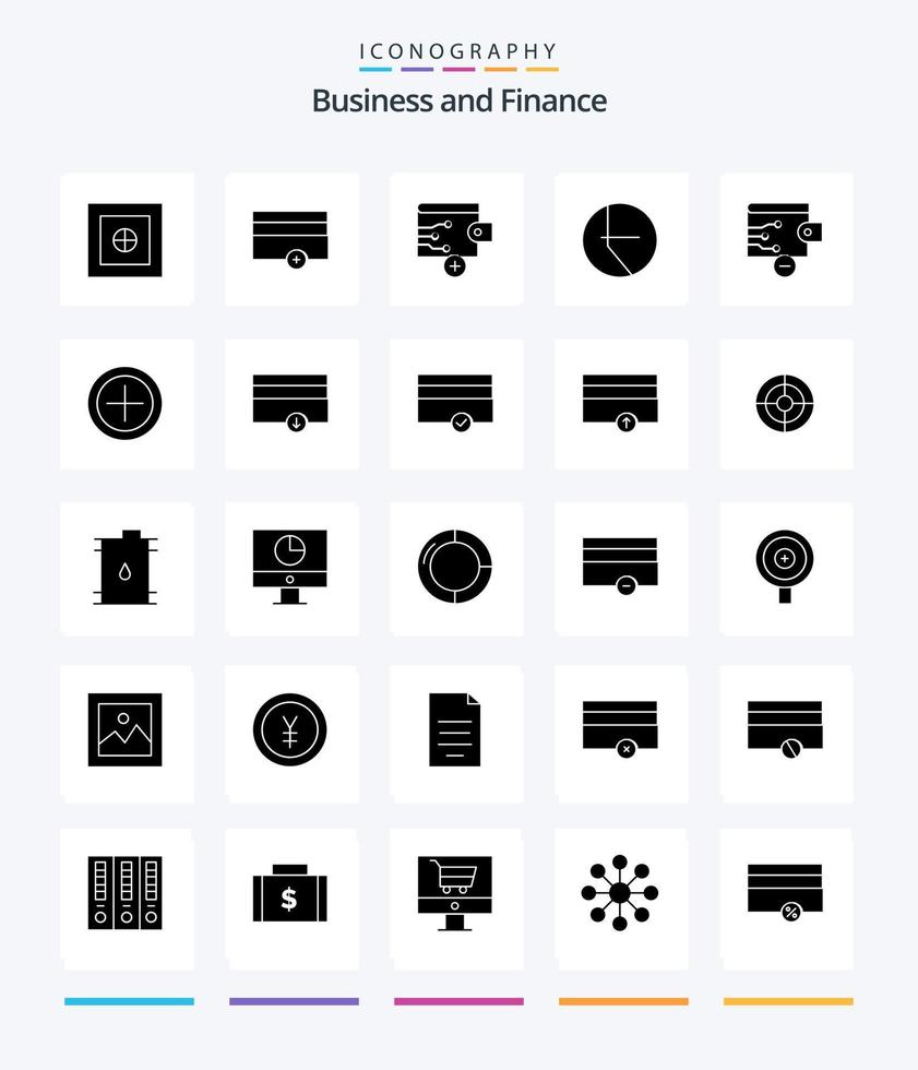 creatief financiën 25 glyph solide zwart icoon pak zo net zo geld. portemonnee. financiën. verwijderen. taart vector