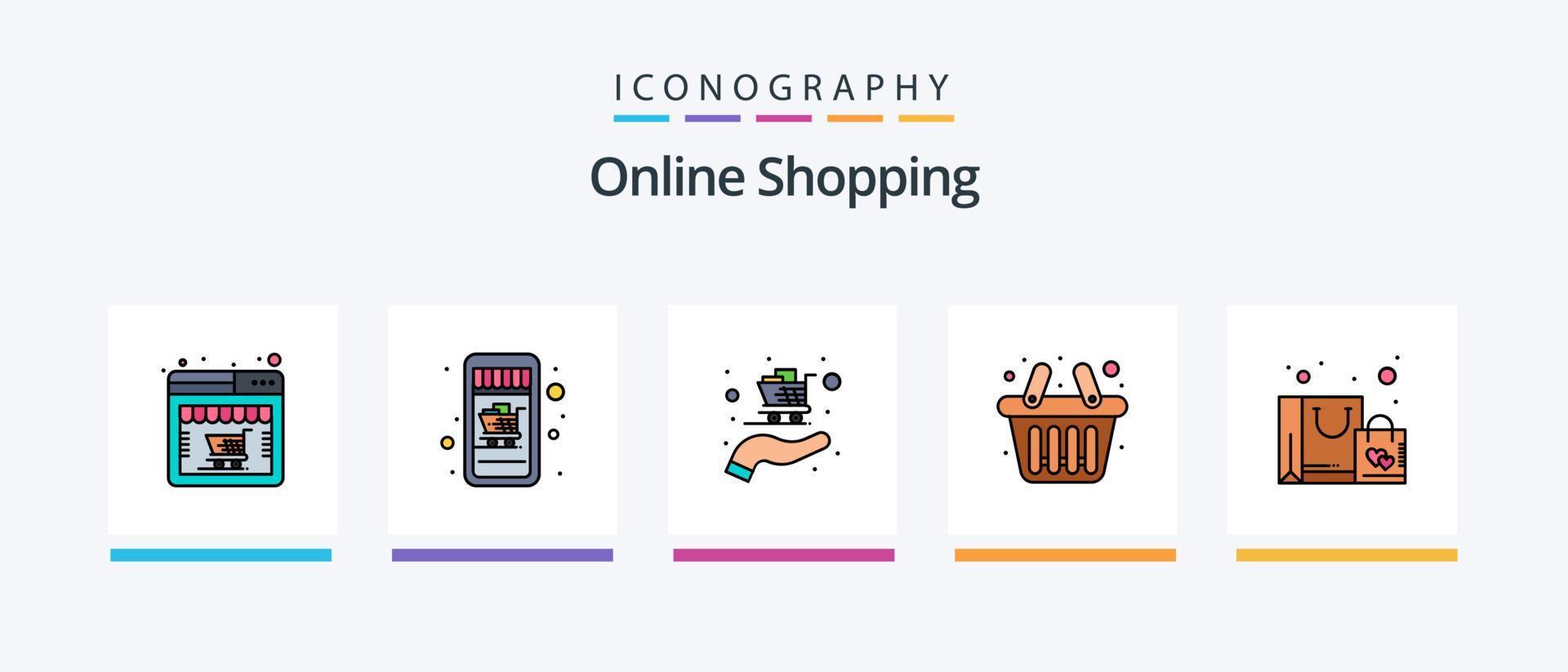 online boodschappen doen lijn gevulde 5 icoon pak inclusief Geschenk. aankoop. computer. winkelen. tas. creatief pictogrammen ontwerp vector