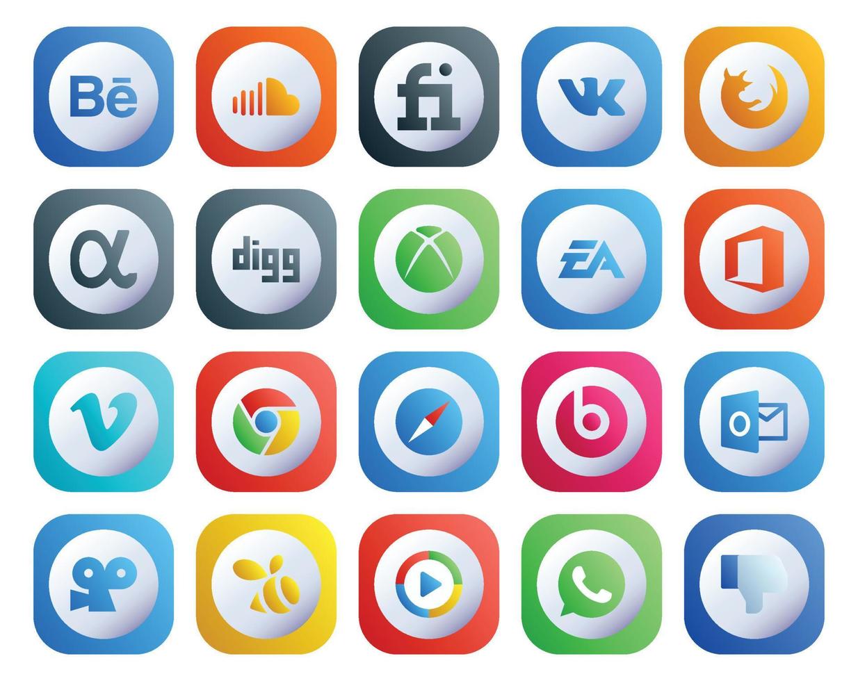 20 sociaal media icoon pak inclusief chroom vimeo app netto kantoor ea vector