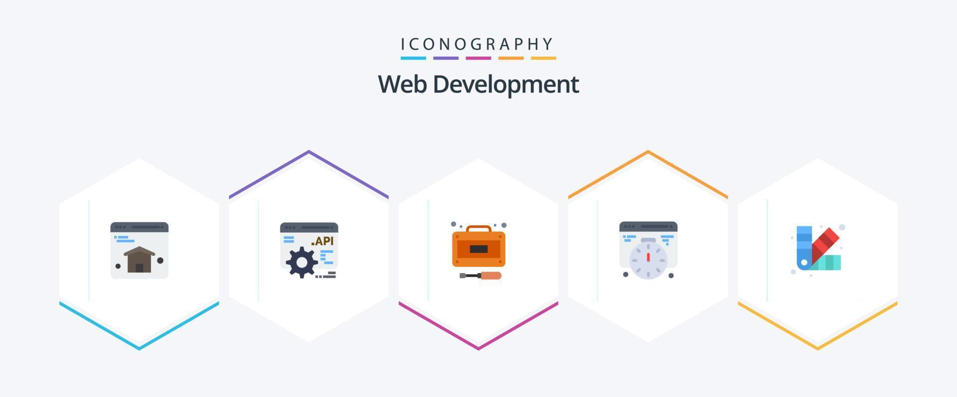 web ontwikkeling 25 vlak icoon pak inclusief . kunst. reparaties. ontwikkeling. tijd vector