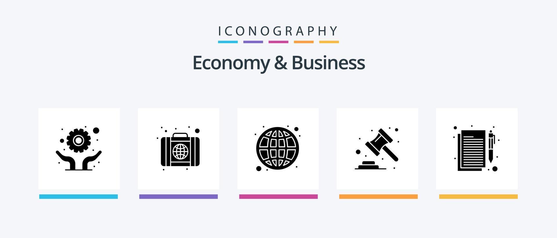 economie en bedrijf glyph 5 icoon pak inclusief document. bankieren. wet. veiling. creatief pictogrammen ontwerp vector