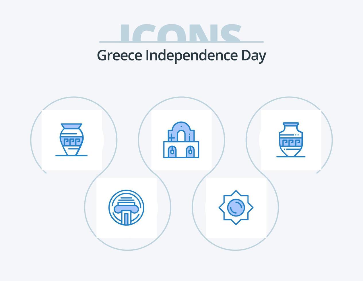 Griekenland onafhankelijkheid dag blauw icoon pak 5 icoon ontwerp. oude kan. Pasen. oude kan. kerk. gebouw vector